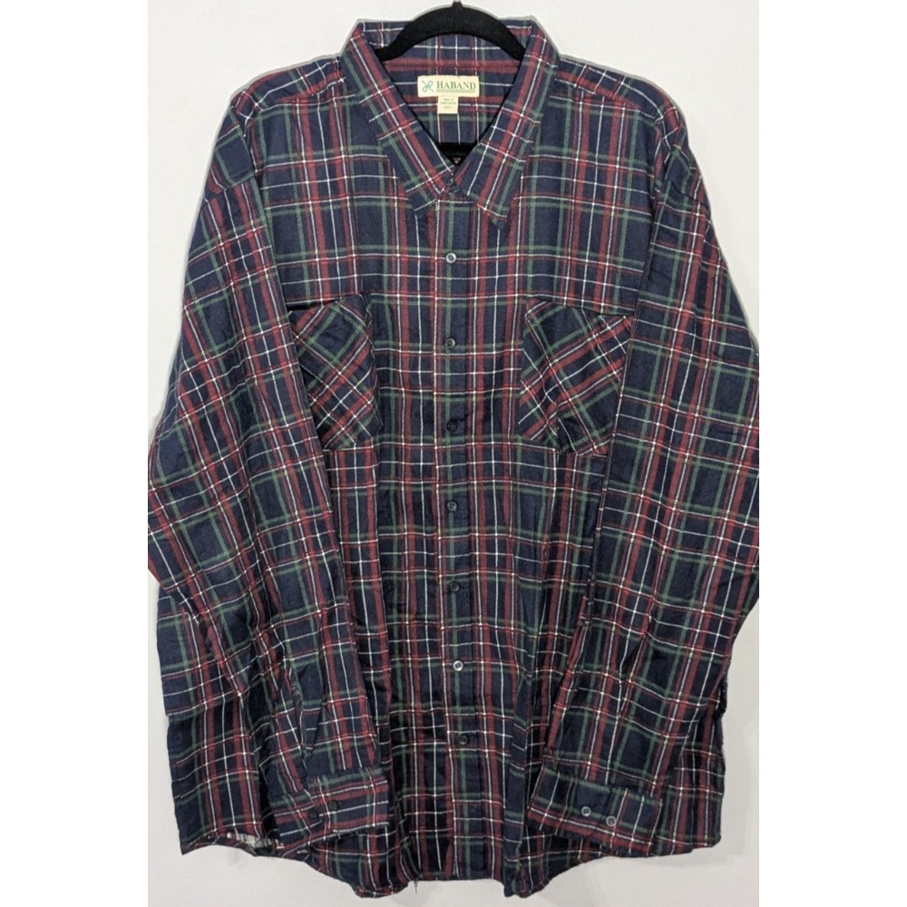 Haband Mens Plaid Flannel Button Down Shirt Navy Blue Red Green Style 125 3XT